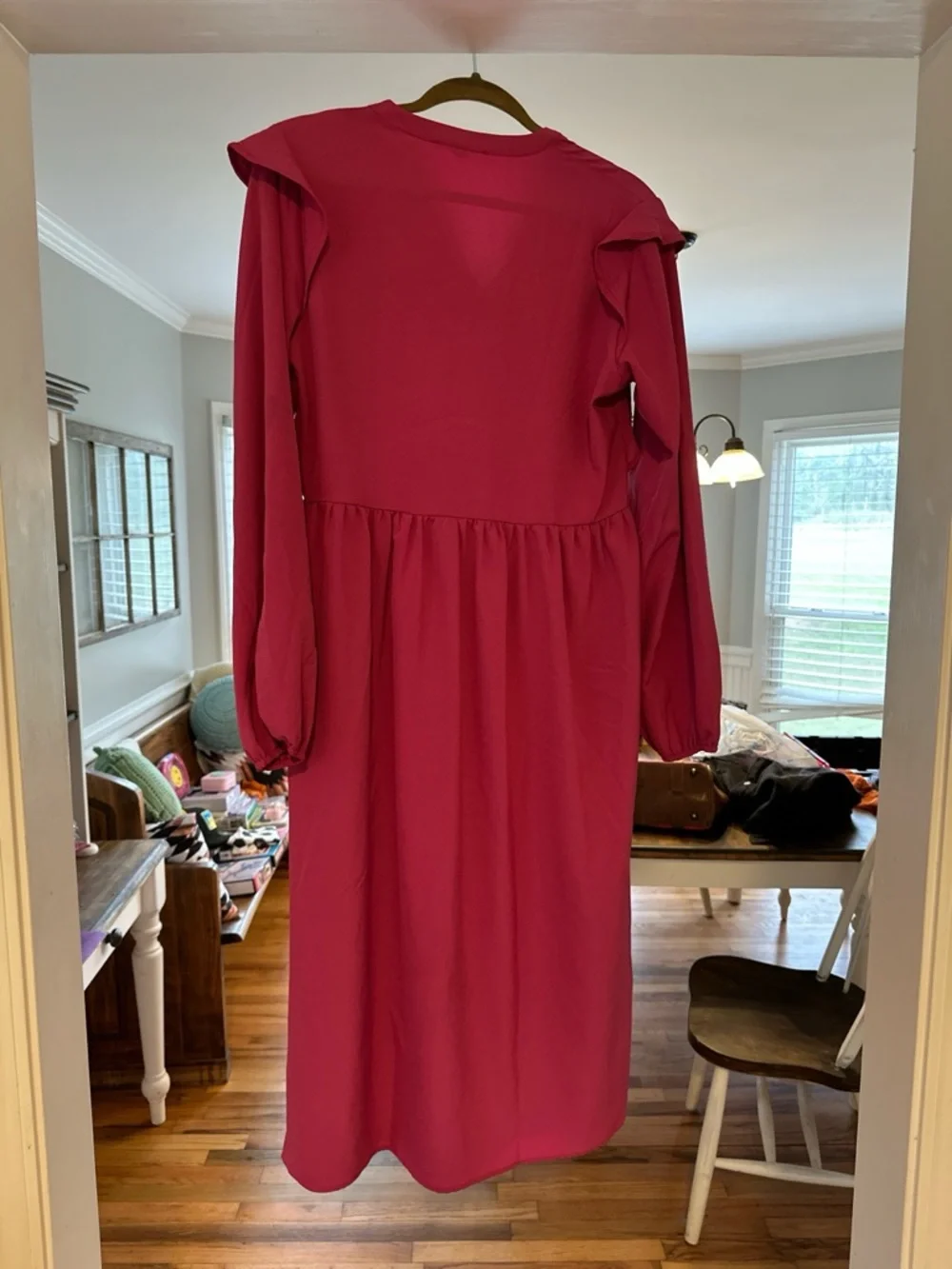 Michelle McDowell Fuchsia Ruffle Long Sleeve Midi Dress - Picture 3 of 3